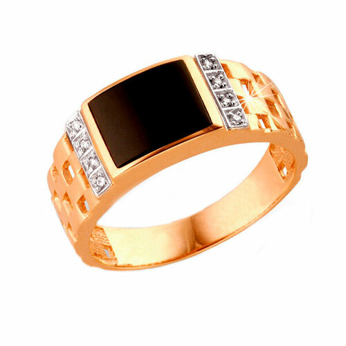 Кольцо Яхонт, золото, 585 проба, фианит, размер 20, бесцветный, черный кольцо яхонт золото 585 проба фианит размер 20