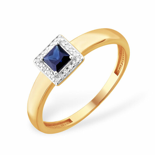 Кольцо Яхонт, золото, 585 проба, бриллиант, сапфир, размер 17.5, бесцветный, синий