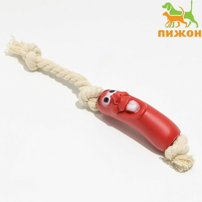 Игрушка "Обугленная сосиска на верёвке" для собак, 14 см, чёрная - фотография № 6