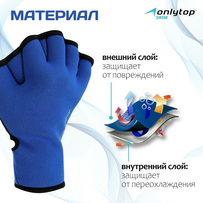 Перчатки для плавания ONLYTOP, неопрен, 2.5 мм, р. L, цвет синий