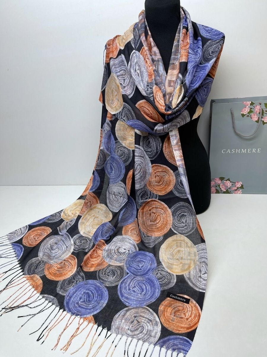 Шарф женский палантин теплый длинный двухсторонний черный