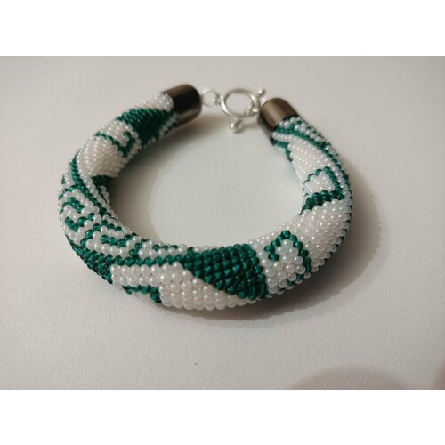 фото Браслет, 1 шт., размер 18 см, белый, зеленый ручная работа