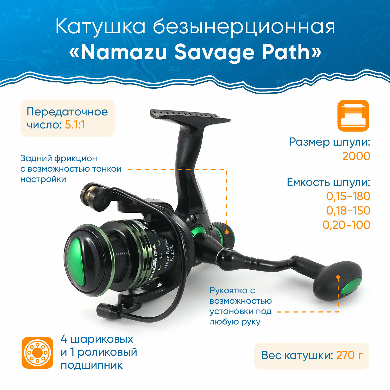 Катушка безынерционная Namazu Savage Path SP2000 4+1 подш метал. шпуля + запасная графит. шпуля