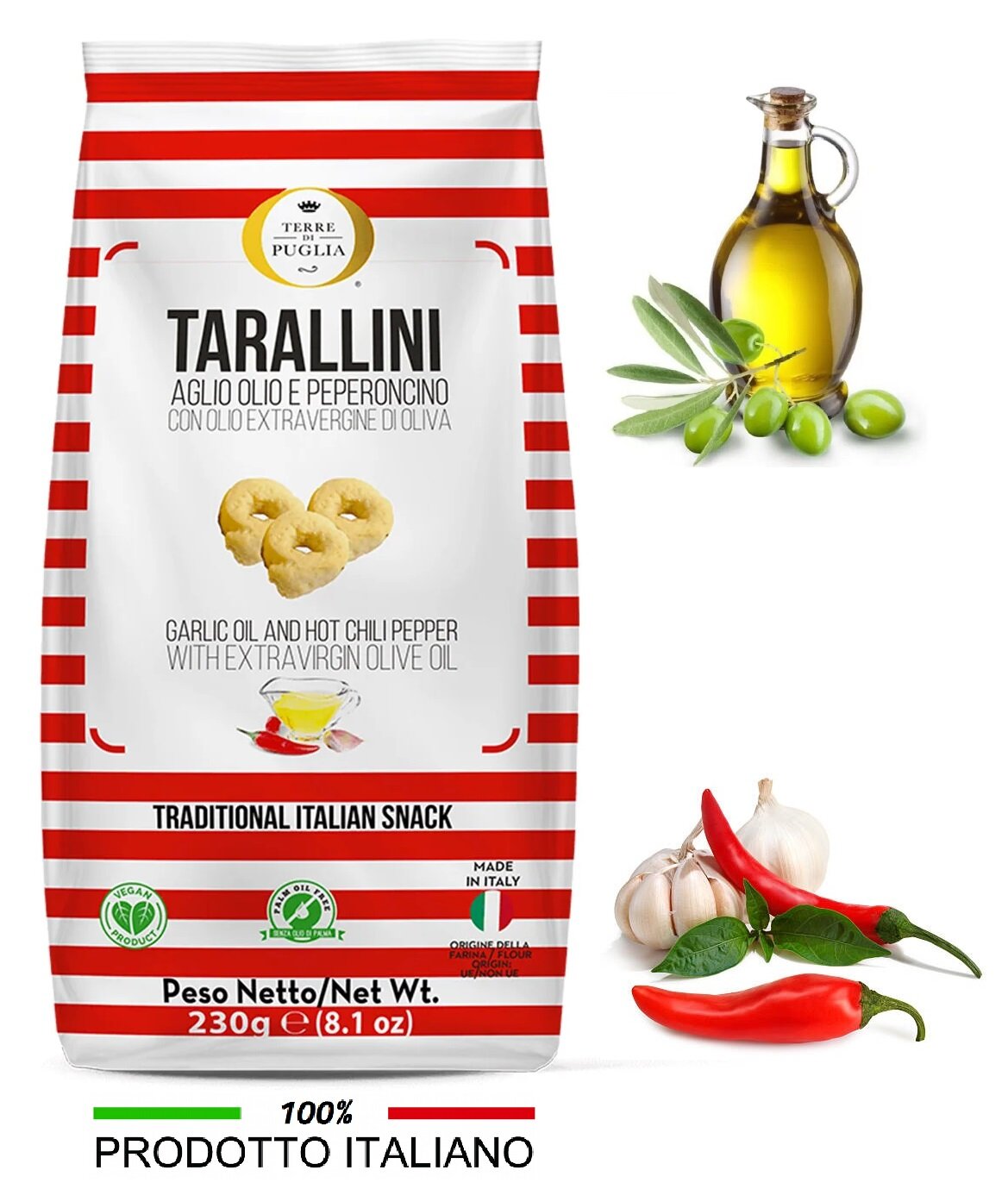 Тараллини Terra di Puglia с оливковым маслом экстраверджине и перерончино, Италия 230г - фотография № 1