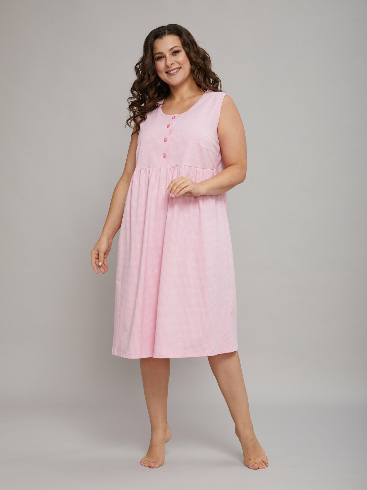 Сорочка ночная женская Алтекс без рукавов розовая в горошек, размер 50 - фотография № 2