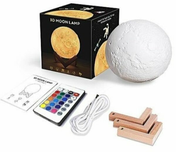 Светильник-ночник детский для сна беспроводной 3D шар Луна Moon Lamp светодиодный беспроводной, лампа настольная с пультом, 15 см - фотография № 1