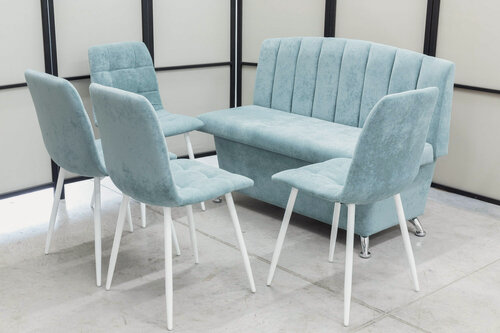 Изображение товара Кухонный диван Альт с 4-мя стульями, 120х56 см, обивка моющаяся, антивандальная, антикоготь, цвет - ментол.