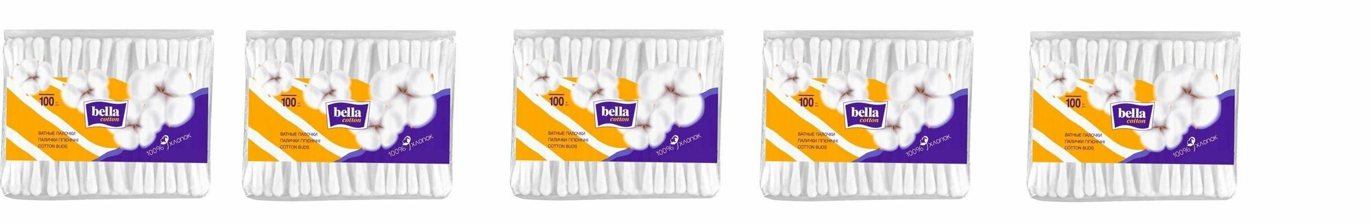 Ватные палочки Bella (Белла), мягкая упаковка, 100 шт х 5уп