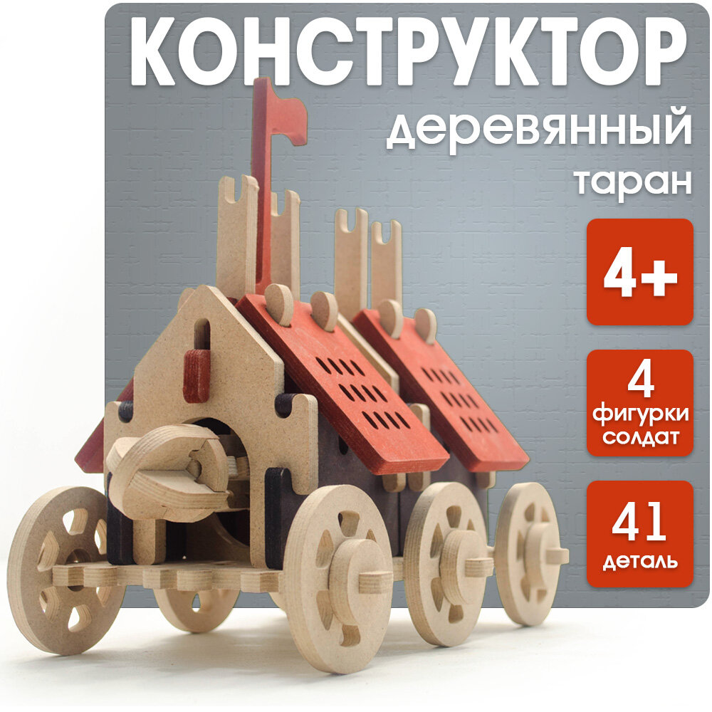 Детский деревянный конструктор для мальчика "Таран". Средневековая крепость. Осадное орудие. Сборная модель. Игровой набор