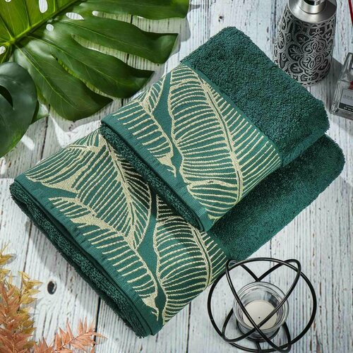 Набор полотенец 2 шт 50х80 70х130 см 100хл 480 гм2 Silvano Монстера темн-зел листья Турц 3373₽