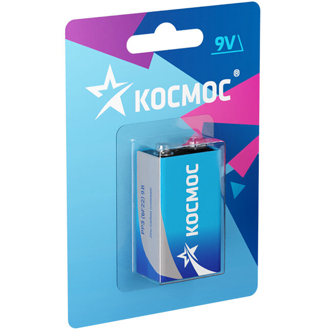 Батарейка Космос, Крона 9V, KOC6F221BL, солевая, 6F22, 9В, 1 шт