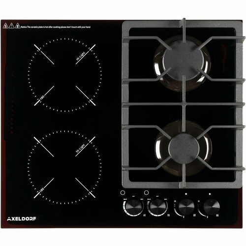 Варочная панель комбинированная AXELDORF GH-0609 BLACK LUXE 22 стеклокерамика газ-контроль элекроподжиг 32908₽
