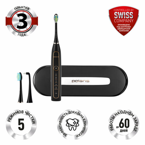 Электрическая зубная щетка Polaris PETB 0101 TC для бережной чистки 3 насадки черный 9999₽