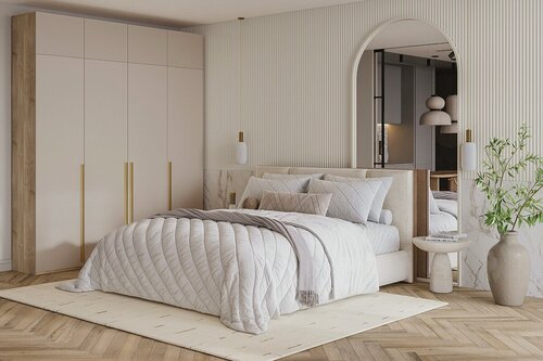 Изображение товара Шкаф распашной МебельЛэнд24 Лорена Хит - 4 с антресолью Сатин 200x60x270 бежевый для одежды четырехдверный