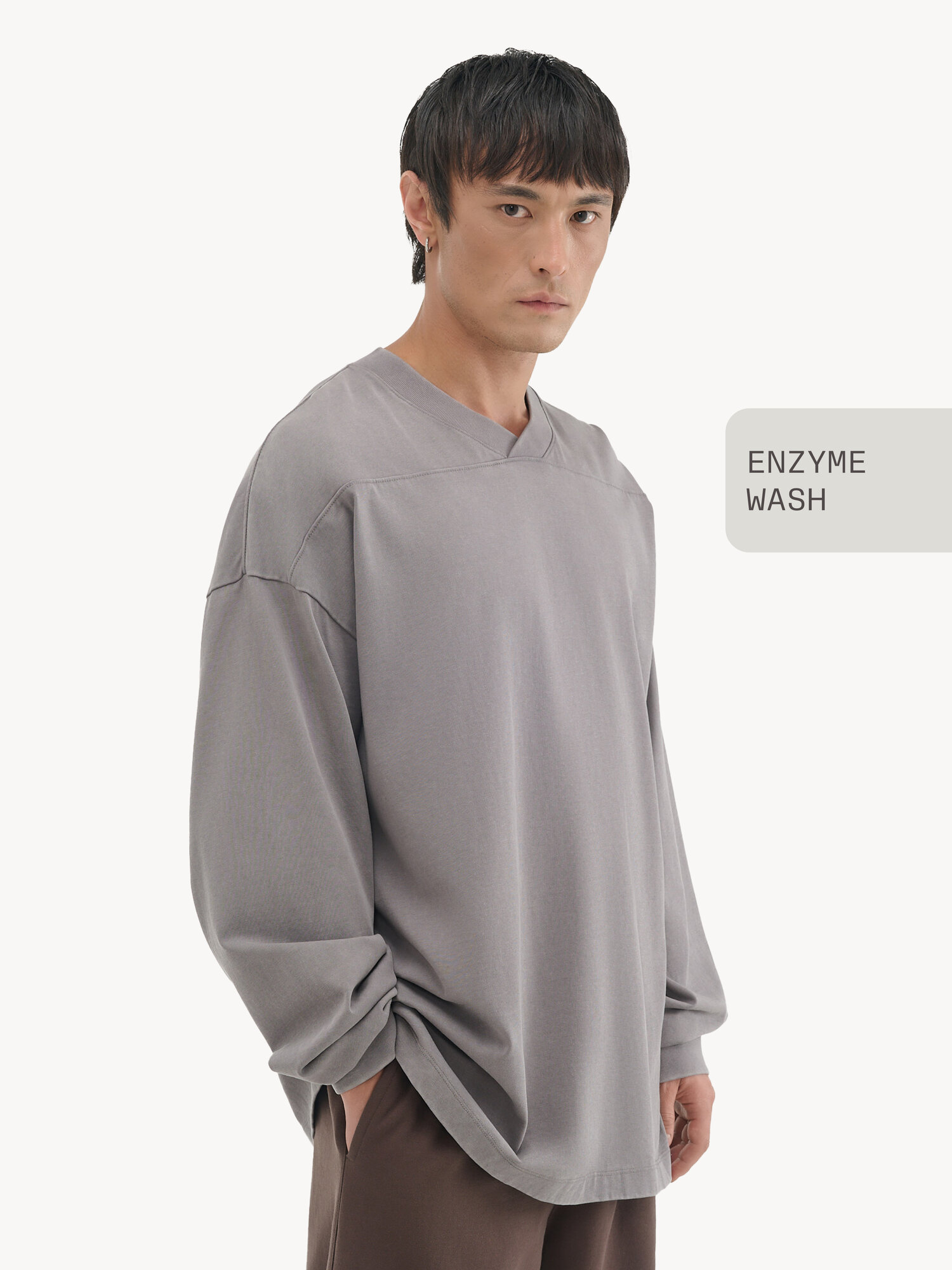 Лонгслив MUTED V-NECK ENZYME WASH
