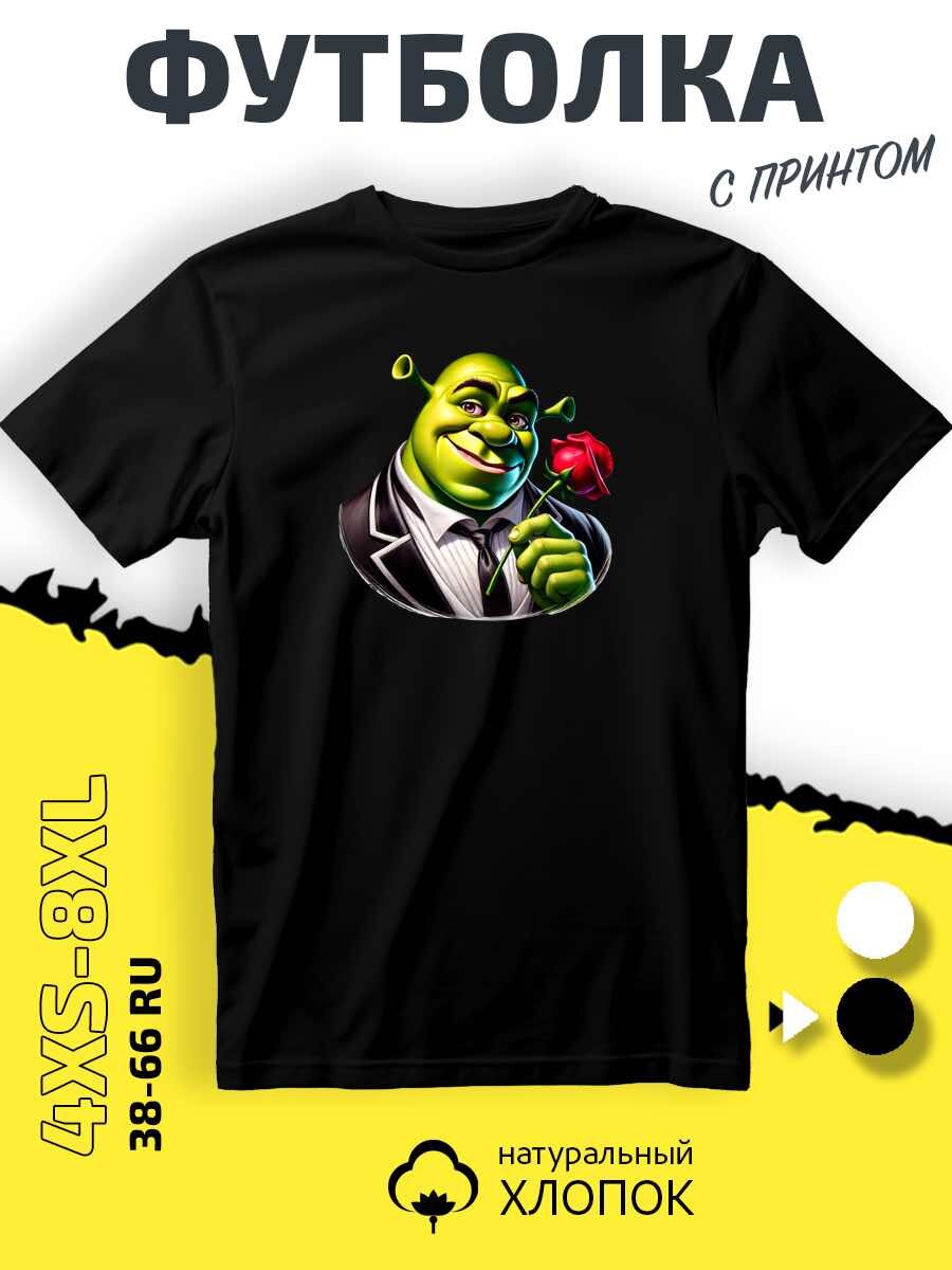 Футболка SMAIL-P Шрек Shrek с розой, размер M, черный