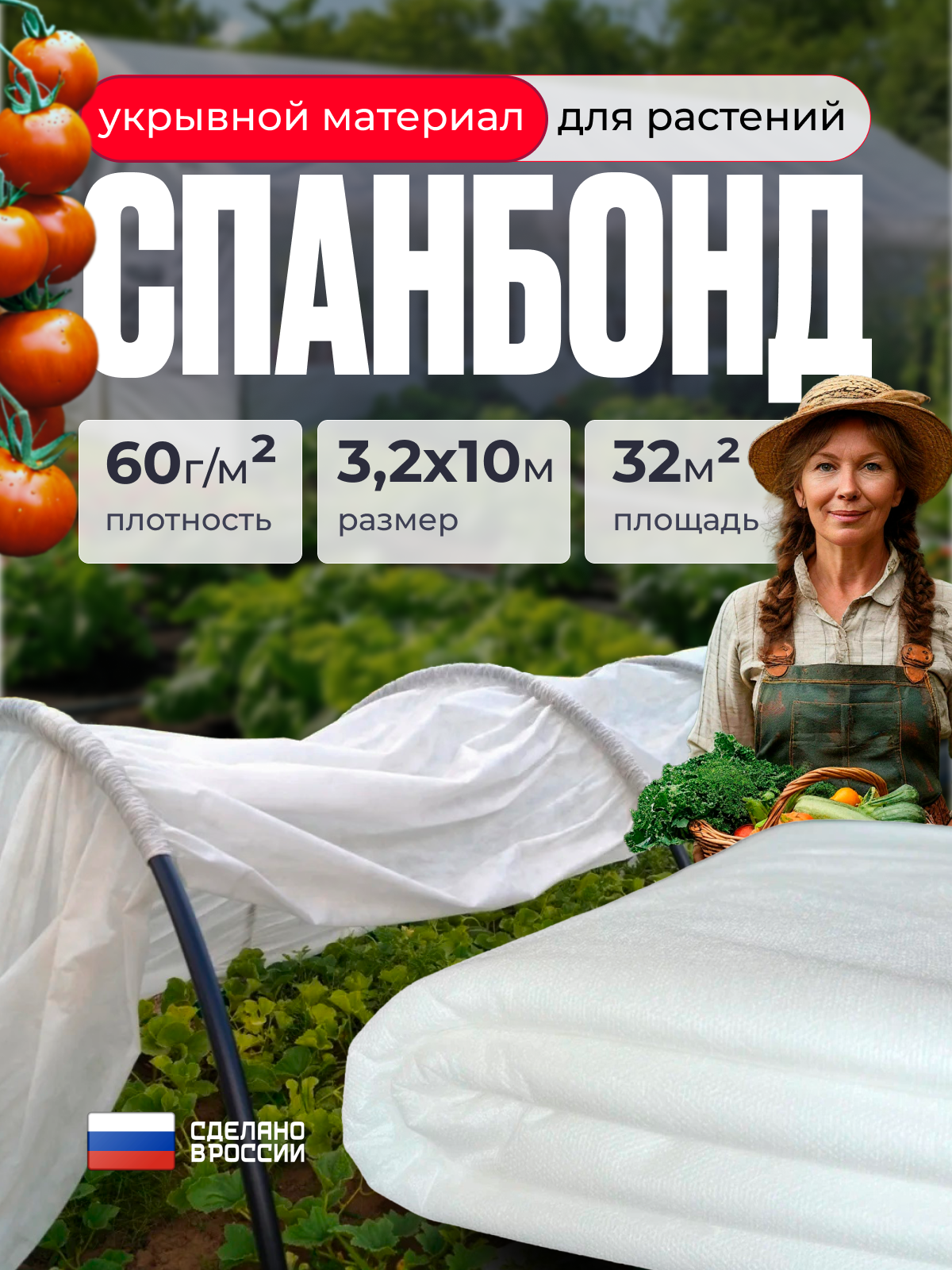 Укрывной материал спанбонд, 3.2x10 м, 60 г/м2