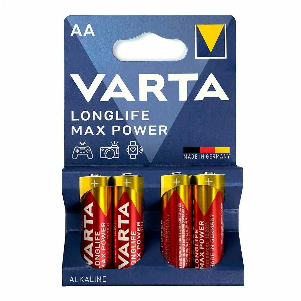 Батарейка (4шт) пальчиковая VARTA LR6 AA LongLife Max Power 1.5В щелочная (алкалиновая) (бл4)