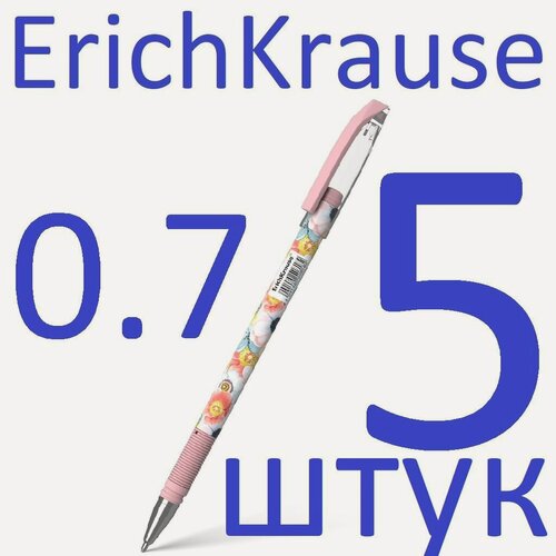 Изображение товара Ручка шариковая синяя набор 5 штук ErichKrause ColorTouch Stick Flower Cocktail 0,7мм