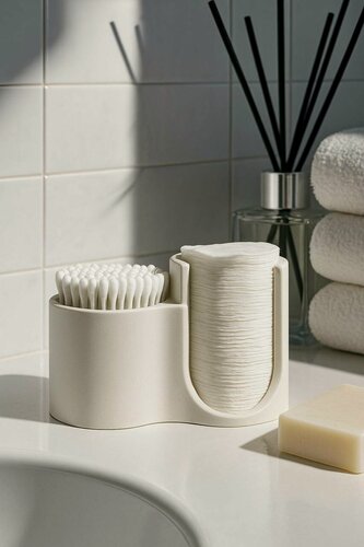 Изображение товара Органайзер для ватных дисков и палочек Gant 2 в 1, настольный, белый, хранение вещей