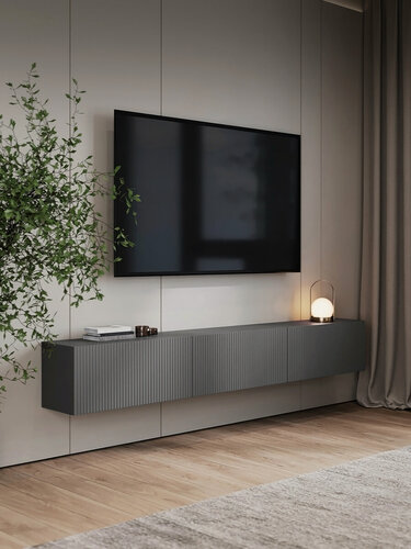 Изображение товара Тумба под телевизор подвесная Puzzlemebel Камелия, консоль навесная для тв, длина 210 см, графит