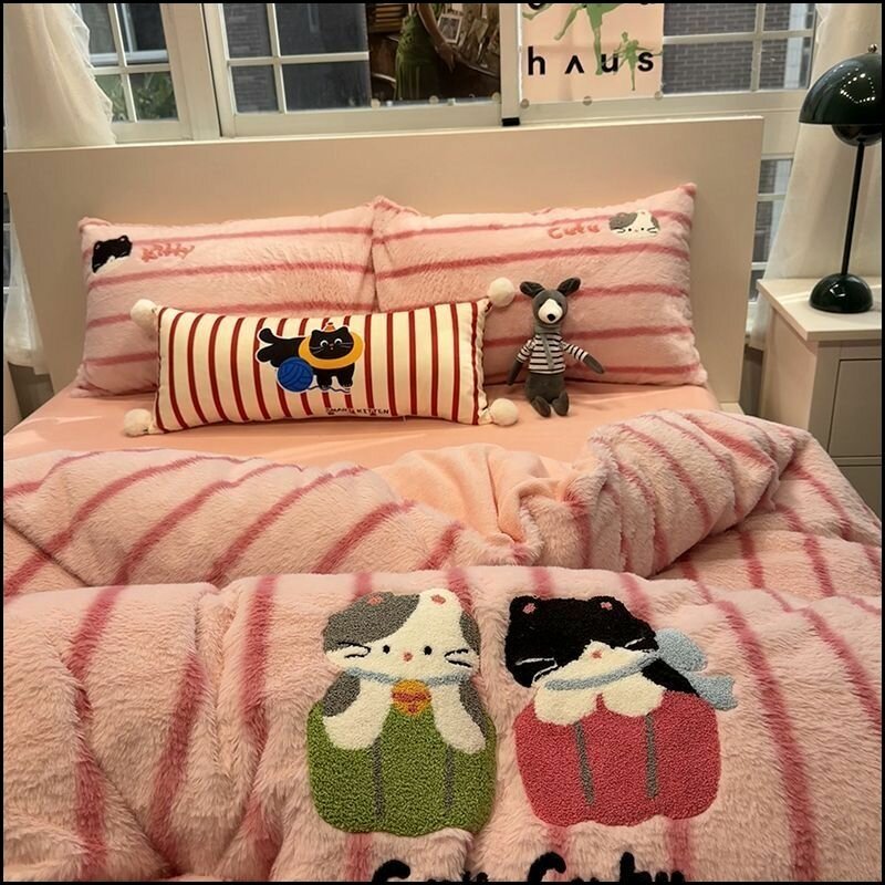 Kamila Зимний комплект постельного белья из плотного молочного флиса двусторонний коралловый флис тёплый для детей и взрослых