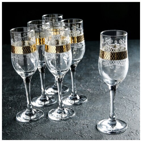 фото Набор бокалов для шампанского винтаж, 200 мл, 6 шт гусь-хрустальный стекольный завод 3565476 .