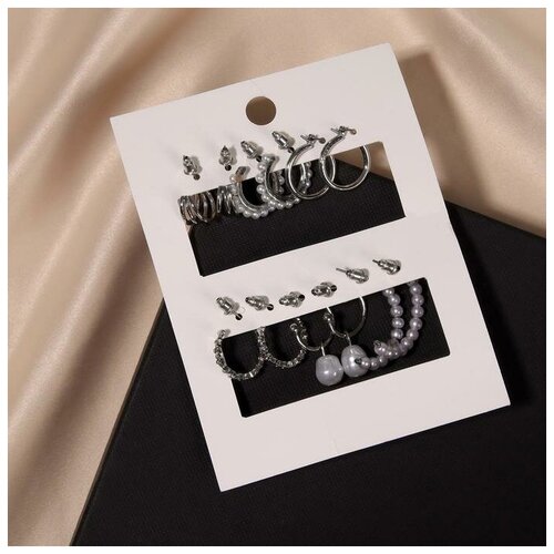 фото Серьги-кольца набор 6 пар "жемчужные" настроение, цвет белый в серебре yandex market