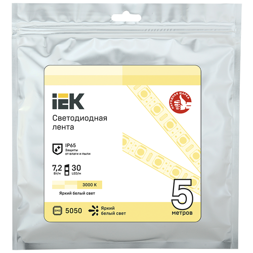 Лента LED 5м LSR-5050WW30-7,2-IP65-12В IEK LSR2-1-030-65-3-05 (1 шт.)