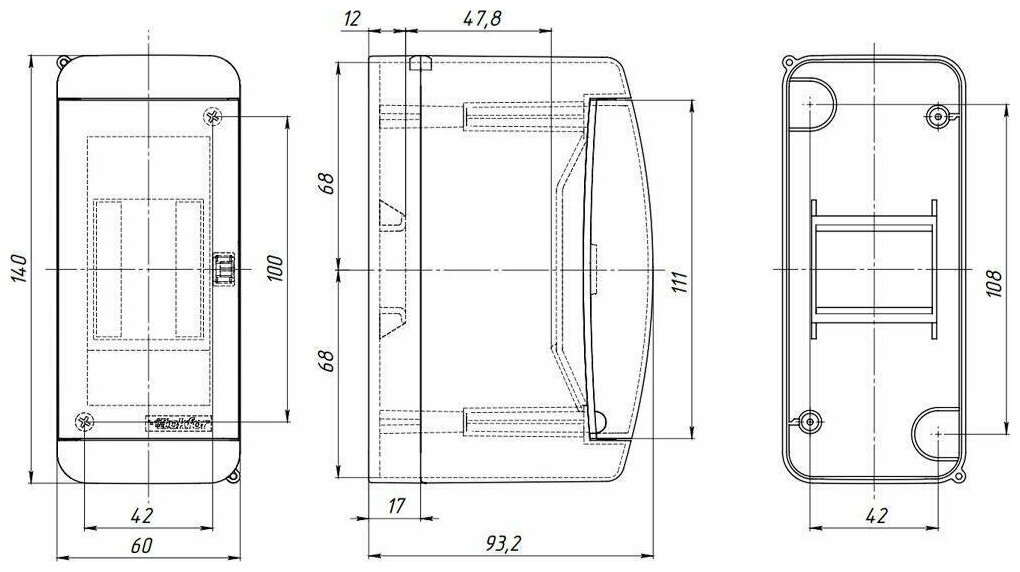 Щит навесной Tekfor UNK40-02-2 2 модуля прозрачная черная дверца IP41 - фотография № 2