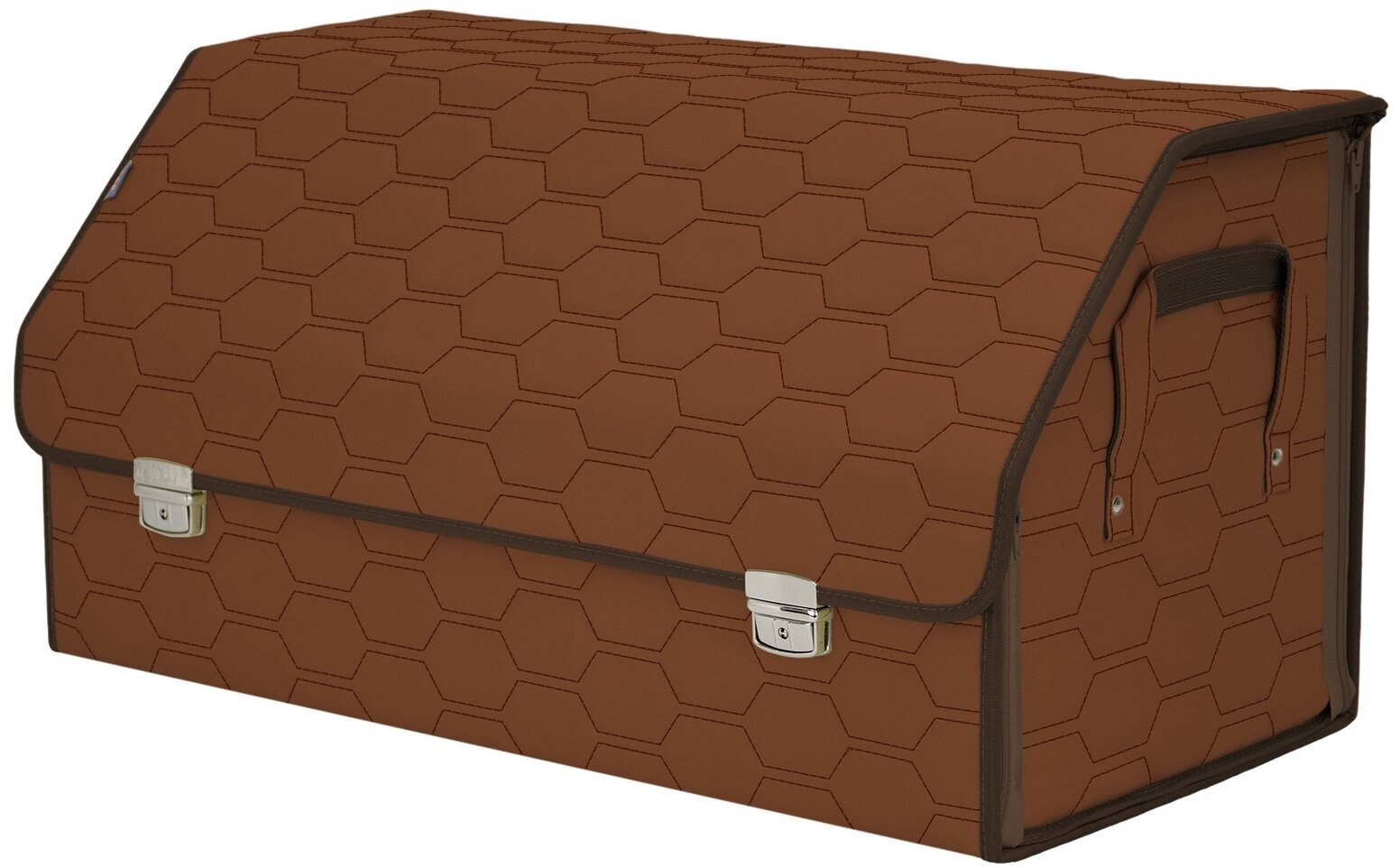 Органайзер-саквояж в багажник "Союз Премиум" (размер XL Plus). Цвет: светло-коричневый с коричневой прострочкой Соты.
