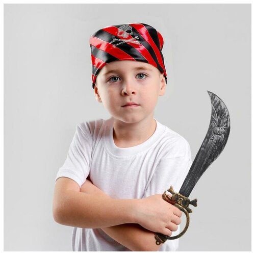 фото Набор пирата сабля, бандана в черно-красную полоску с черепом, р-р 50*50см 5203132 страна карнавалия