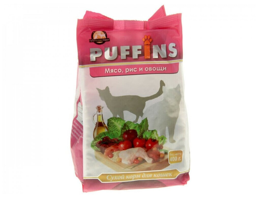 Puffins корм для кошек, Мясо, рис и овощи 400 гр (16 шт)