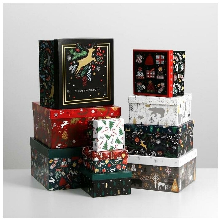 Набор подарочных коробок 10 в 1 «Новогодний», 10.2 × 10.2 × 6‒28.2 × 28.2 × 15 см 5047030