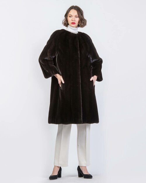 Пальто LANGIOTTI, норка, силуэт прямой, карманы, размер 44, черный