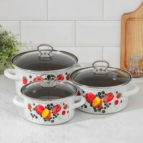 Набор кастрюль Сластёна 3 предмета 19 л 25 л 37 л крышки индукция цвет белый 5967₽