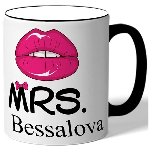 фото Кружка с цветной ручкой парная в подарок влюбленным mrs. bessalova - губы drabs