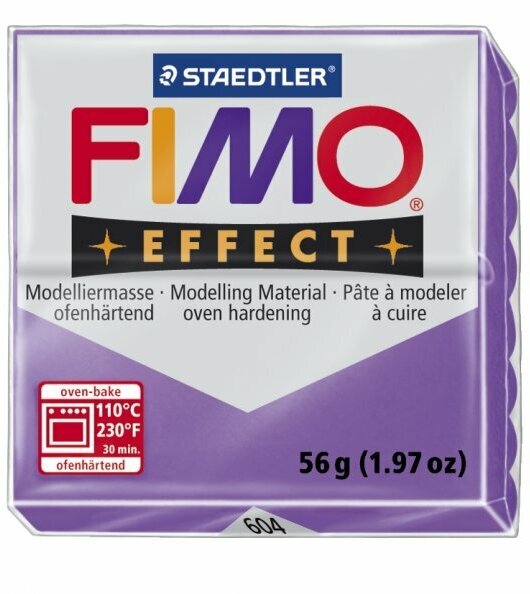 Полимерная глина FIMO Effect, запекаемая в печке, 56 г, полупрозрачная фиолетовая (FIMO8020-604)