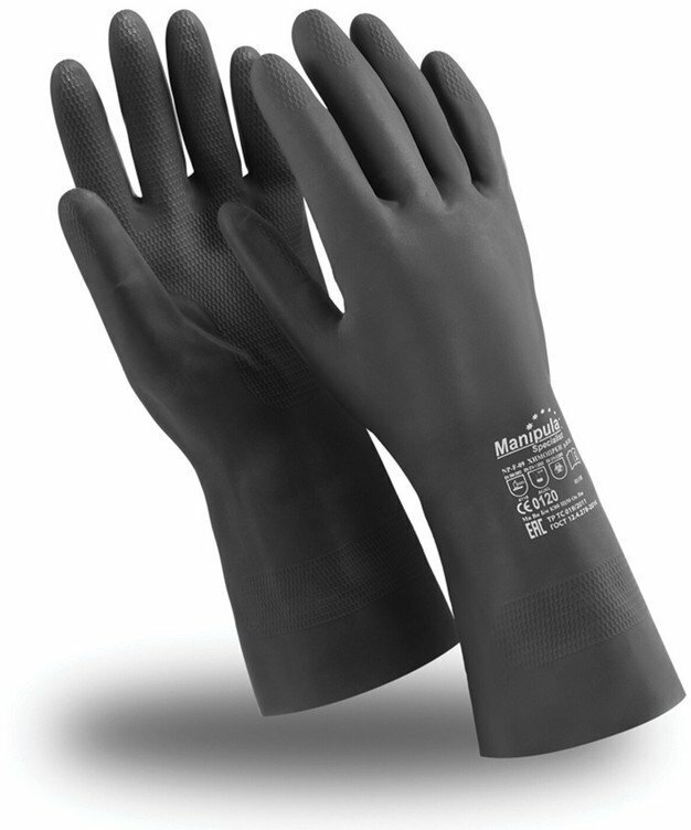 Перчатки неопреновые MANIPULA химопрен, хлопчатобумажное напыление, К80/Щ50, размер 8-8,5 (M), черные, CG-973