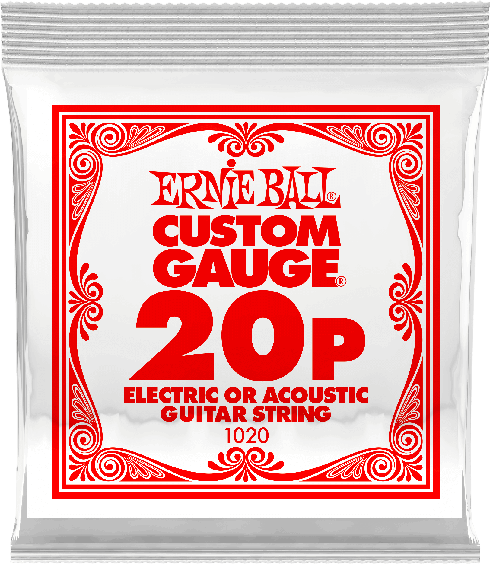 Струна для акустической и электрогитары Ernie Ball P01020 Custom gauge, сталь, калибр 20, Ernie Ball (Эрни Бол)