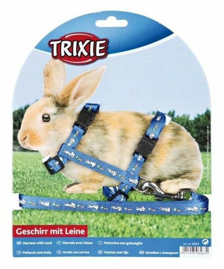 Trixie Шлейка с поводком для кроликов с рисунком 1,2 м