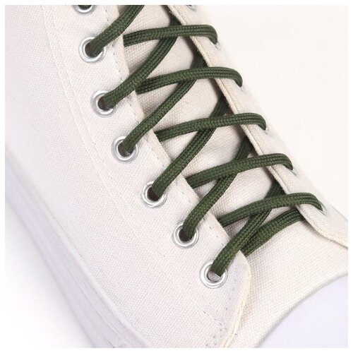 фото Шнурки для обуви, пара, круглые, d = 5 мм, 90 см, цвет хаки qwen
