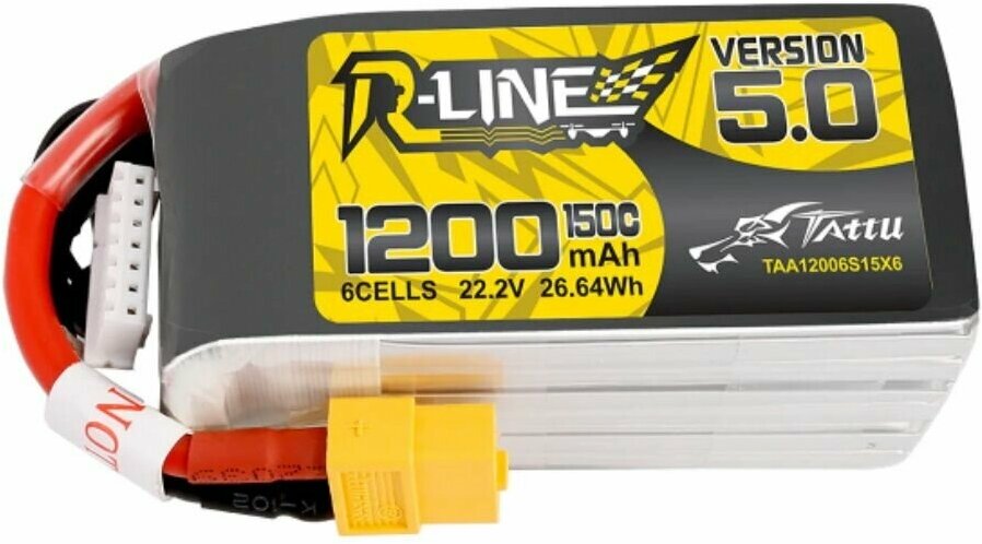 Аккумулятор Tattu R-Line V5 LiPo 1200 мАч 22,2 в 150C 6S1P с разъемом XT60 для FPV