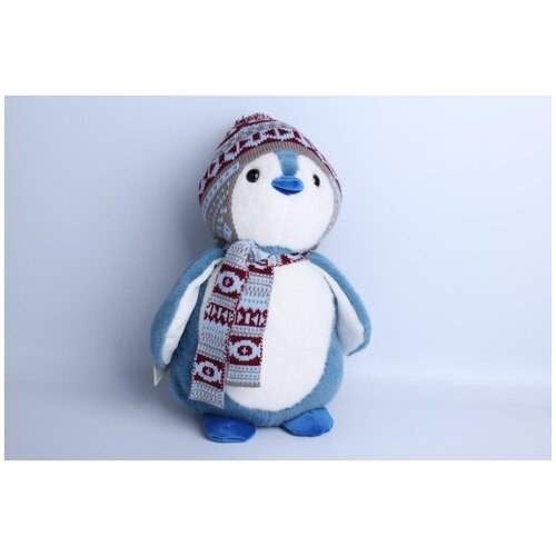 Мягкая игрушка Пингвин, 35 см, в Шапке и шарфе, цвет-голубой
