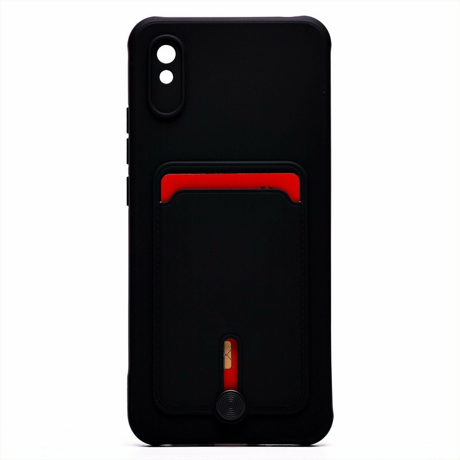 Защитный чехол с кармашком под карту для Xiaomi Redmi 9A/Redmi 9i / карман с выдвижным механизмом / черный