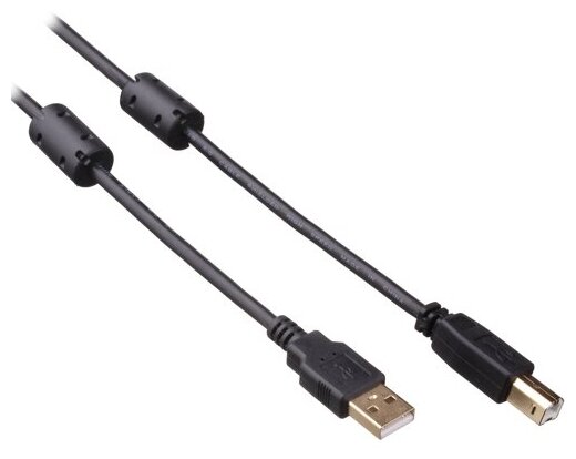 Кабель USB2.0 Am-Bm ExeGate EX-CCF-USB2-AMBM-1.8, позолоченные разъемы, 2 фильтра - 1.8 метра