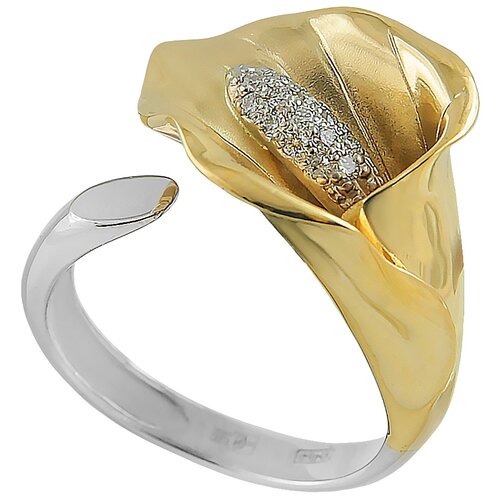 Кольцо Альдзена белое, желтое золото, 585 проба, родирование, бриллиант, размер 18