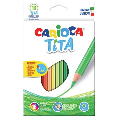 Карандаши цветные пластиковые Carioca Tita, 18цв, заточен, картон, европодвес