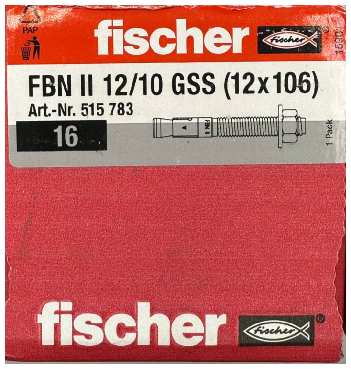 Анкер стальной Fischer FBN II с гайкой, 12 х 106 мм, 16 штук в упаковке