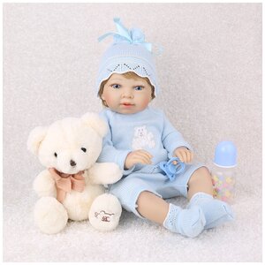 Фото Kaydora Виниловая кукла Реборн (Reborn Dolls) - Мальчик в голубой кофте с мишкой (56 см)